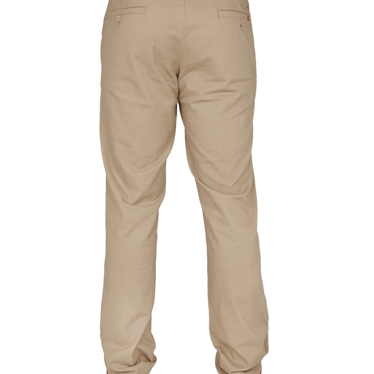 Dixxon Canada. Khaki Chino Pants. Rear view showing dual welt pockets, minimal Dixxon branding, and straight-leg silhouette.