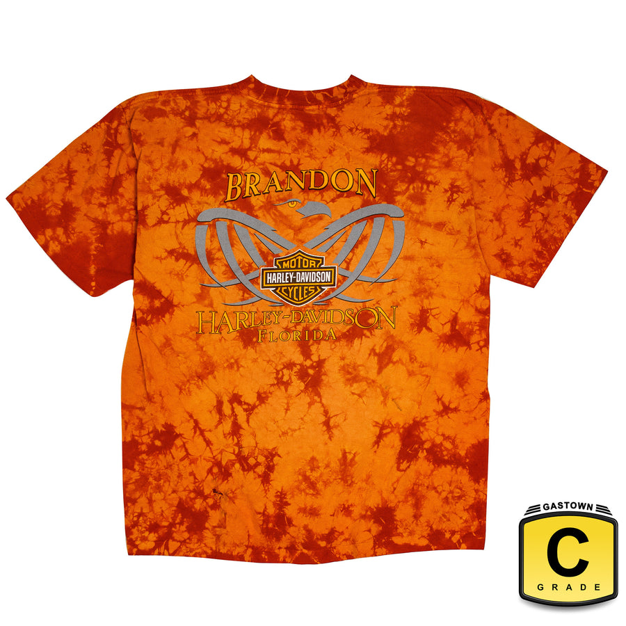 Harley Davidson Vintage T-Shirt - Brandon Harley Florida - Orange Acid Wash