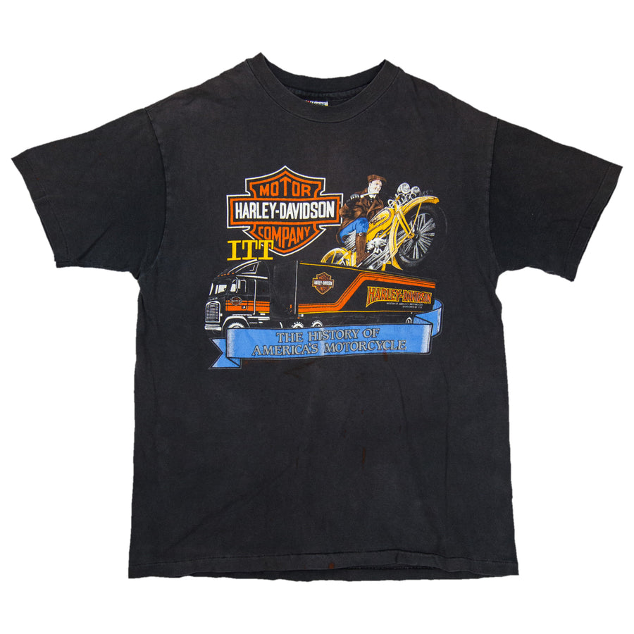 Harley Davidson Vintage T-Shirt - History of America's Motorcycle Hannum's Harley Media PA - Black