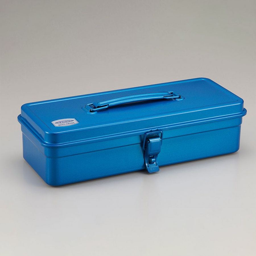 Toyo Steel T-320 Blue. Matte blue steel toolbox, pressed from a single plate with a round handle. Durable and functional with a cylinder lock. 1.0kg.