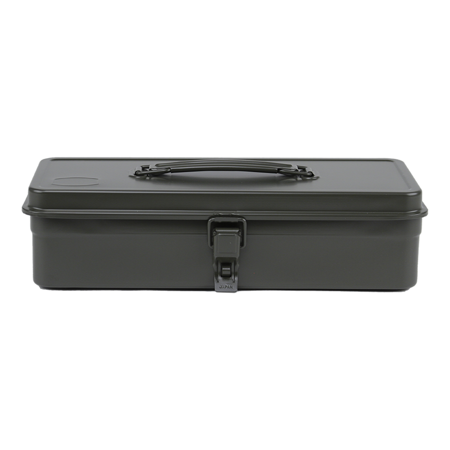 Toyo Steel T-320 Moss Green. Compact matte moss green steel toolbox featuring a seamless design and round handle, ideal for secure storage. 1.0kg.