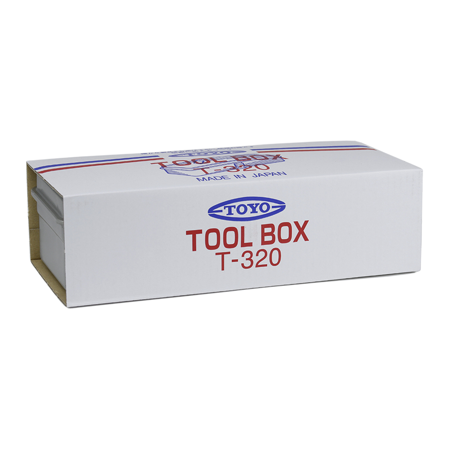 Toyo Steel T-320 Red. Packaging showing the toolbox inside its box, highlighting its sturdy design and vibrant color. 1.0kg.