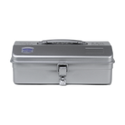 Toyo Steel Camber Top Y-280 Silver. Elegant glossy silver steel container with a camber-top cover and round handle, ideal for secure and stylish storage. 1.1kg.