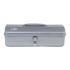 Toyo Steel Y-350 Glossy Silver. Elegant glossy silver steel container with a camber-top cover and round handle, providing a sleek and functional storage option. 1.3kg.